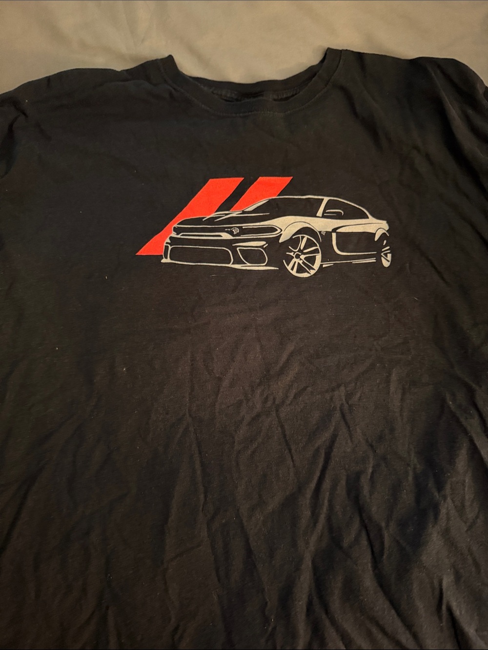 Fruit of the Loom Black T-Shirt with Red and White Car Graphic